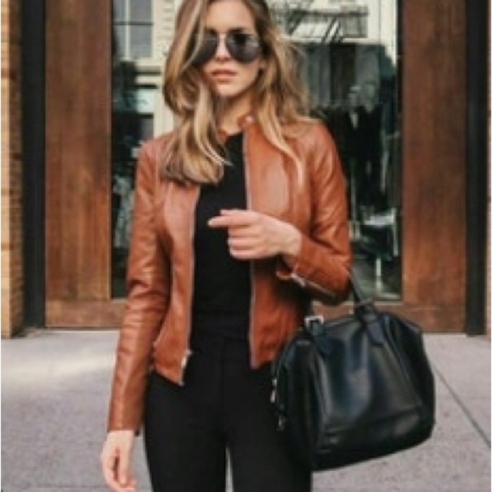 Brown Leather Moto Jacket